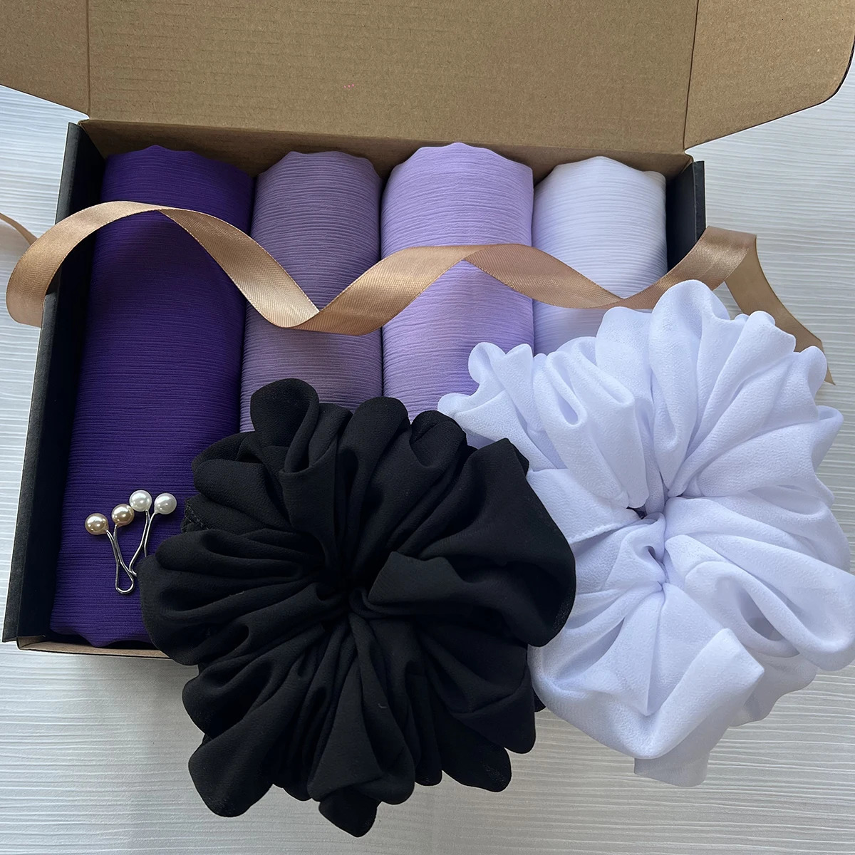 4pcsbox Custom Gift Box Premium Crinkle Chiffon Hijab Plain Crepe Scarf Malaysian Shawl Headscarf Women Accessories 250517