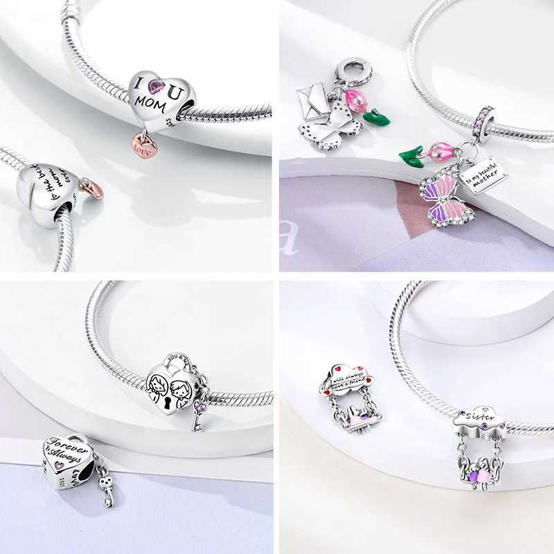 925 Silver Charms Mother Family Sister Heart Beads Fit Original Bracelet DIY Woman Jewelry Gift For FriendXJ250517