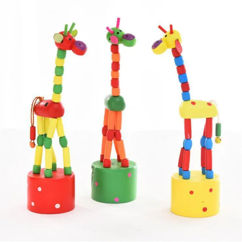 Cute Colorful Wooden Giraffe Pull Toy Finger Puppets For Kids Swing Dancing Animals Party Favors Bifthday Gifts Boys Girls