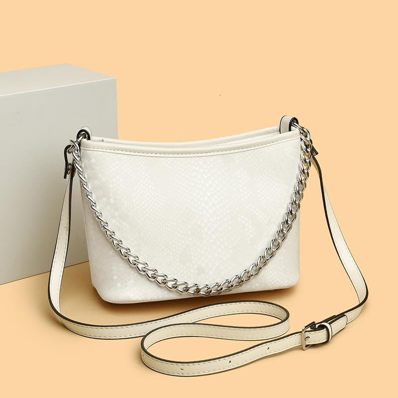Advanced feeling gradually changing color snake skin pattern small square 2025 new fashionable niche chain bucket genuine leather women's bag tre