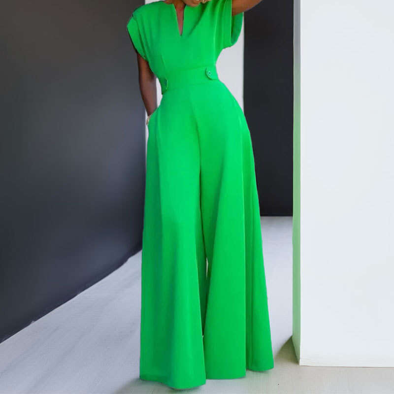 Wide Leg Jumpsuit Women S New Style Stylish Solid Color Half Open Collar High Waist Wide Leg Sleeveless Jumpsuit