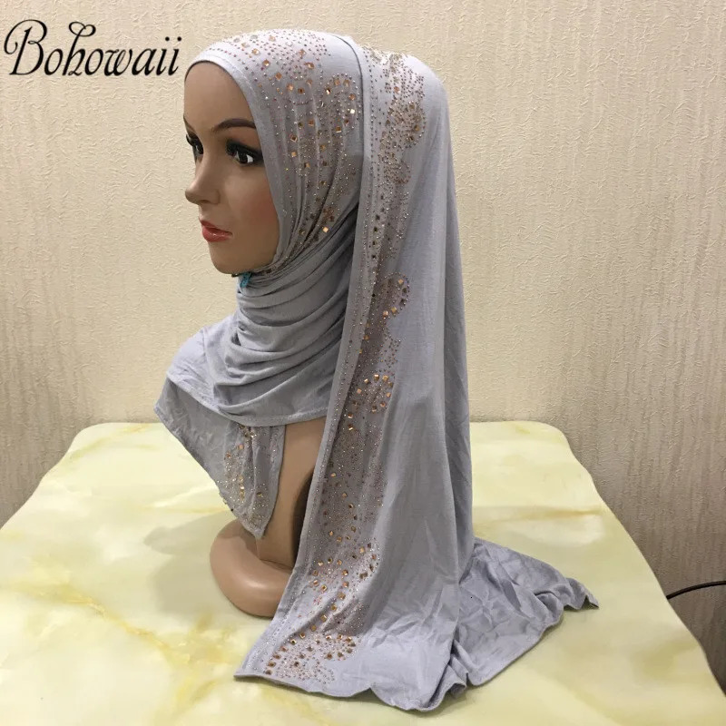BOHOWAII Diamonds Jersey Hijab Scarf Muslim Fashion Turban Femme Musulman African Head Wraps Arab Turkish Hijabs for Women 250517
