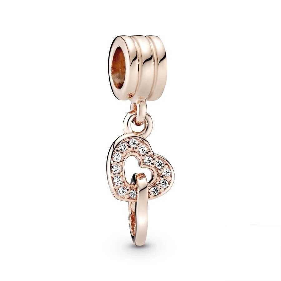 Rose Gold PlatedFestive Snowflake Charm Interlocking Hearts Dangle Bead Fit Original Silver 925 Europeans Bracelet Women JewelryXJ250517