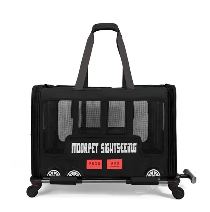 Rolling Carrier- Designed for Dogs & Cats, Breathable Mesh, Expandable Soft-Sided Carrier for Traveland Locking Zippers for Long Distance Car Travel