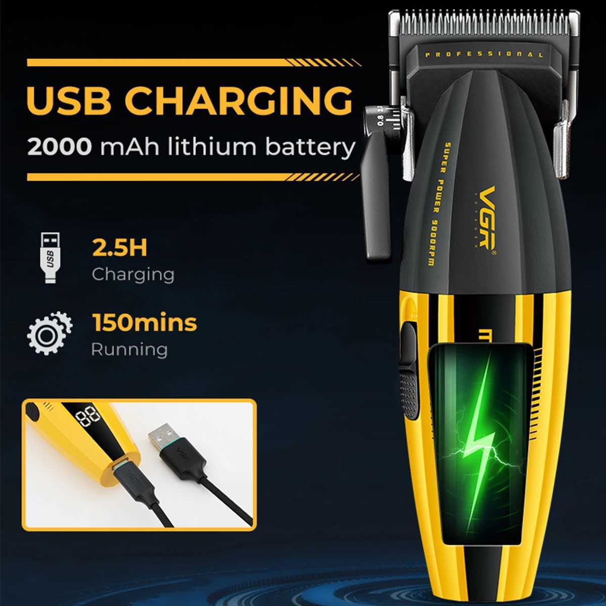 Hair Clipper LED Display DLC Cordless Ceramic Professional Hair Cutting Machine Hair Trimmer R250517