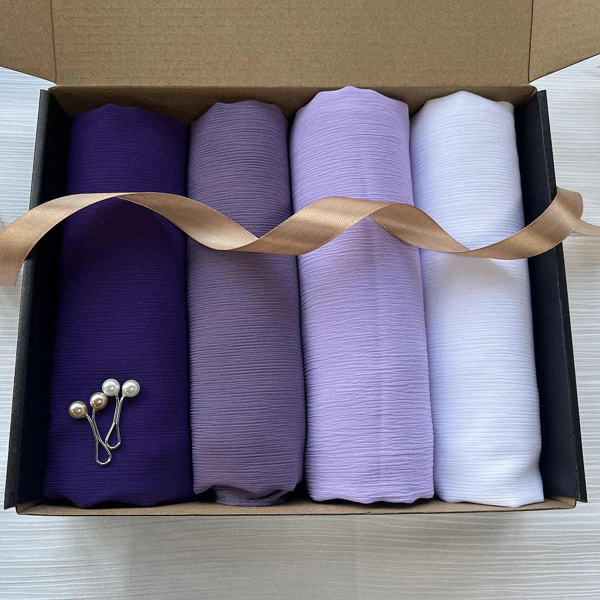 4pcsbox Custom Gift Box Premium Crinkle Chiffon Hijab Plain Crepe Scarf Malaysian Shawl Headscarf Women Accessories 250517