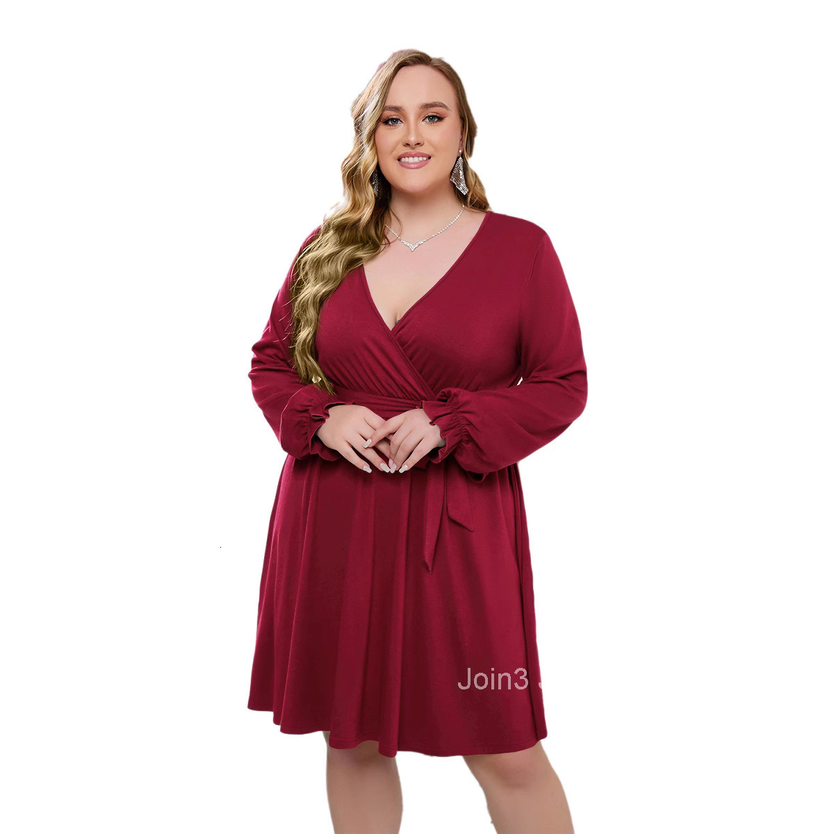 Hot Selling Fashion Temperament Solid Color V-neck Large Dress