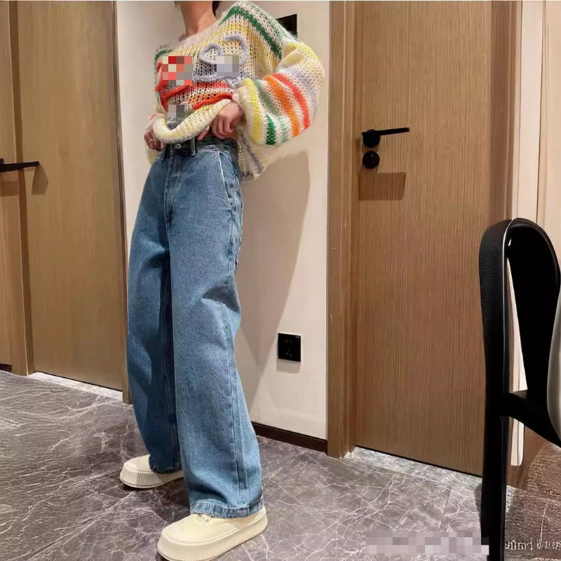 Wide-Leg Embroidered Denim Jeans with Logo Detail - Spring/Summer Collection