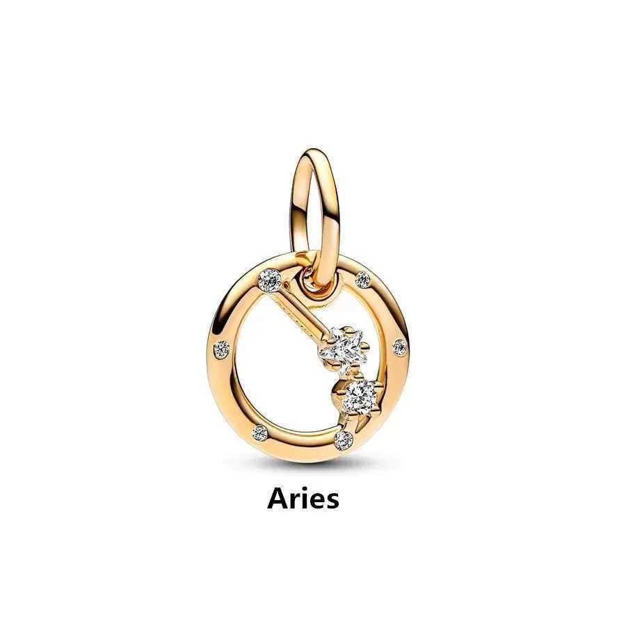 2025 NEW Gold Plated 12 Constellation Pendant Dangle Charm Beads Fit Original 925 Sterling Silver Europeans Bracelet DIY JewelryXJ250517