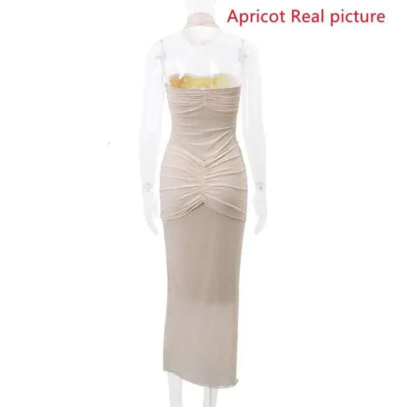 Casual Dresses Sexy Strapless Sequins Maxi Dress Gown Elegant Party Club Wrap Ruched Backless See Through Prom designer bag