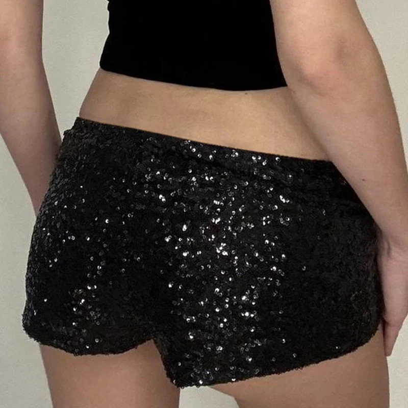 IAMTY Sequin Shorts Sexy Clubwear Holiday Festival Low Waist Skinny Pants Women High Street Booty Shorts Chic Bottoms 250517