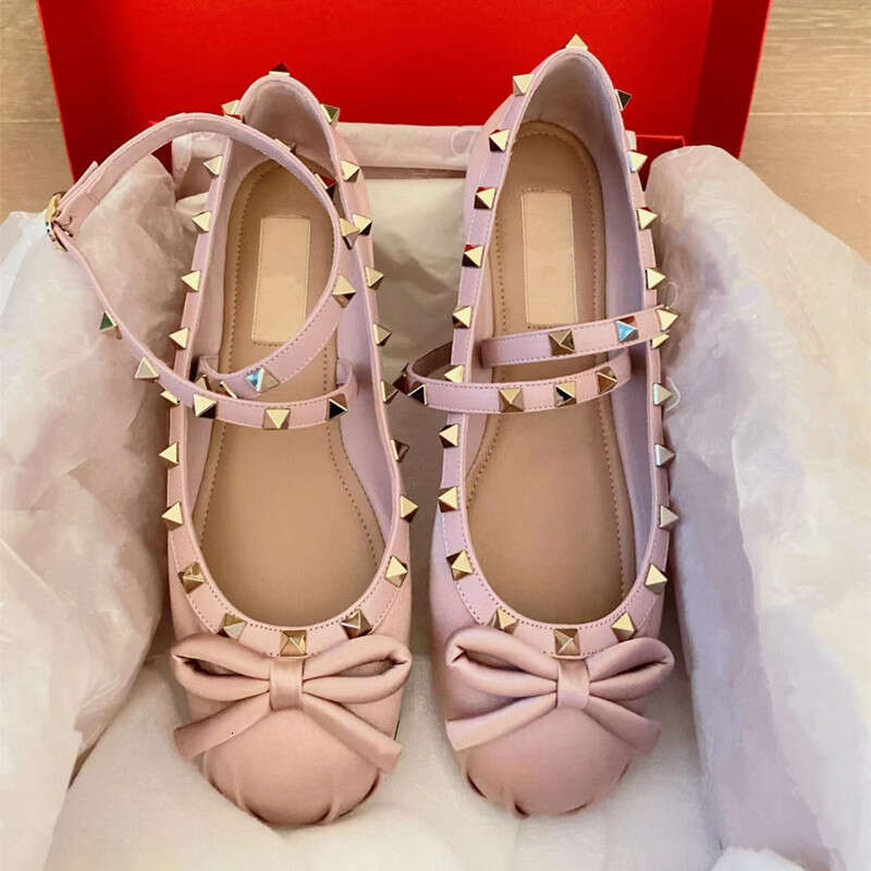 Fairy Cross Buckle Ballet Women's 2023 Summer and Autumn New Bow Rivet Flat Bottom Shallow Mouth Silk Single Shoes