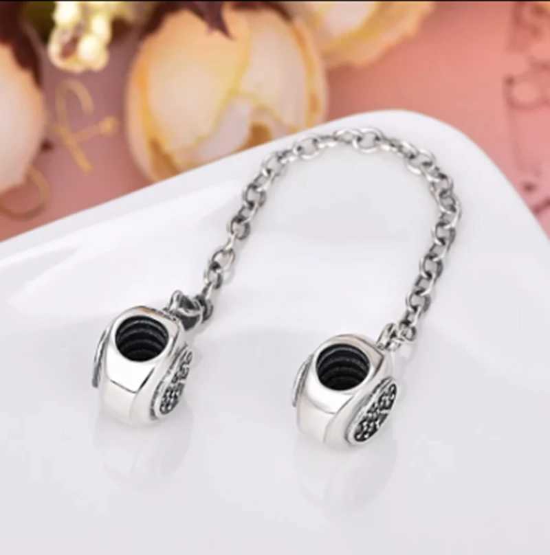 New 925 Silver Sparkling Sparkle Star Moon Safety Chain Charm Bead Fit Original Pendant Bracelet Pendant DIY Jewelry For WomenXJ250517