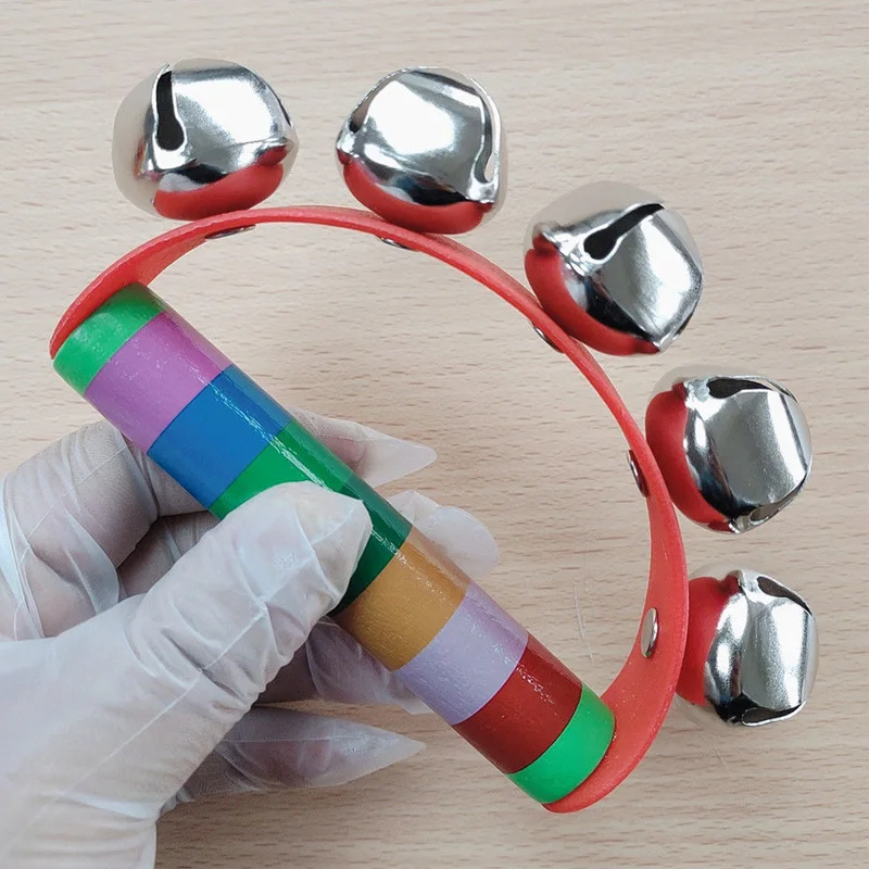 Rainbow Rattles Wooden Handbell Jingle Bell Shakers Kids Party Favors Music Educational Toy for Early Childhood Development