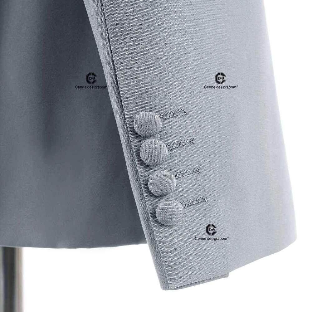 Cenne Des Graoom 2025 New Elegant Light Grey Men Suits Metal Side Release Buckle 2 Pieces Set High Quality Wedding Party Dinner Designer