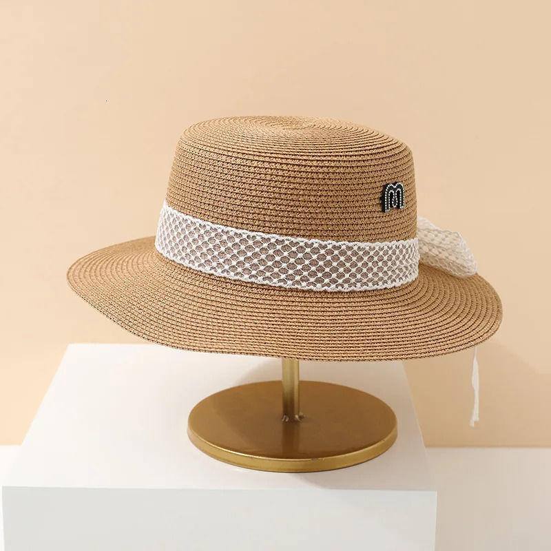 Womens Summer Pearl Embellished Black Straw Hat Spring Casual Fashion Plaid Visor with Strap Sun Protection Elegant Hat 250516