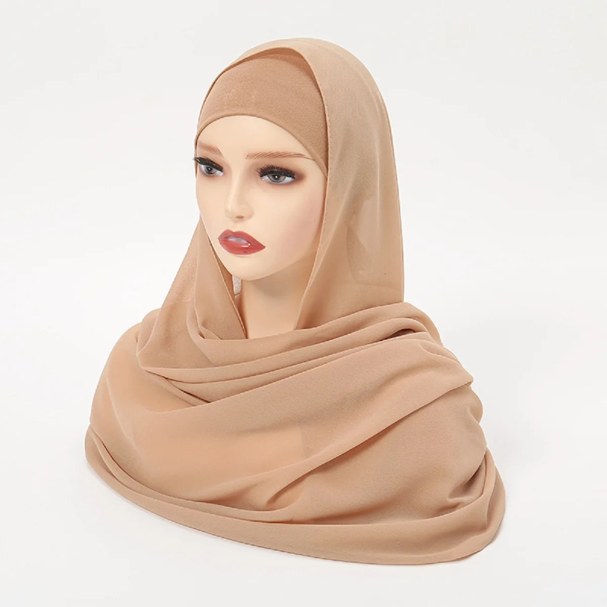 Rayon Cotton Hijab With Undercap Plain Color Muslim Shawl Elastic Inner Islam Turban Fashion Headband Bonnet 2pcs 250517