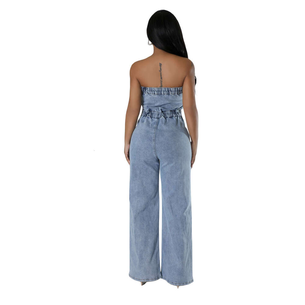 Wide Leg Jumpsuit New Fashionable Strapless Women S Slim Fit Wide Leg Denim Jumpsuit