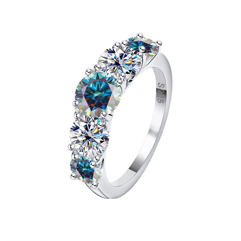 3.6CT Moissanite band Ring S925 sterling silver 5 artificial diamond Lucky God Ring, a unique and high-end, light luxury and fashionable band ring