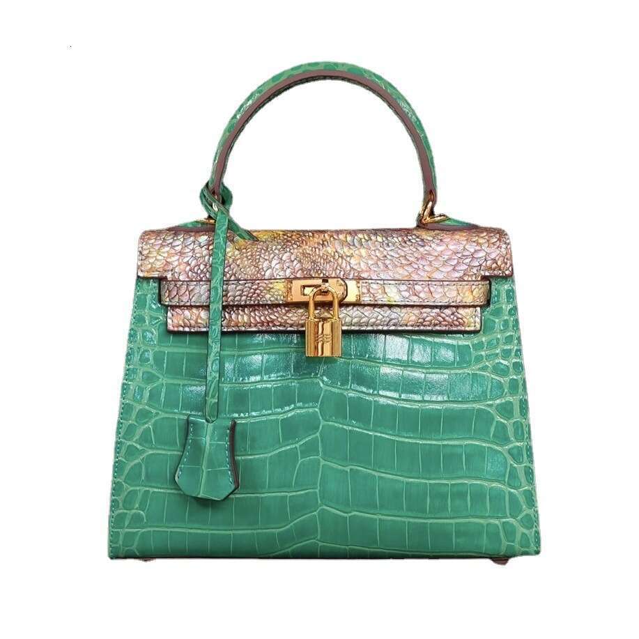 Madeline Genuine Leather New Women s Head Layer Cowhide Arch Crocodile Pattern Snake Skin Fashion Kelly Bag