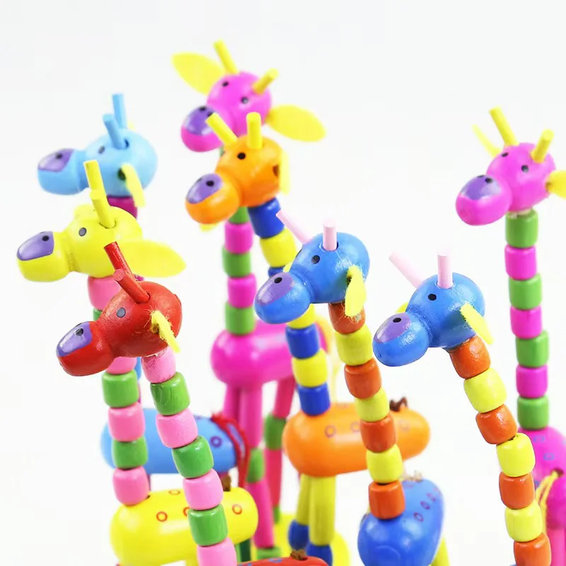Cute Colorful Wooden Giraffe Pull Toy Finger Puppets For Kids Swing Dancing Animals Party Favors Bifthday Gifts Boys Girls