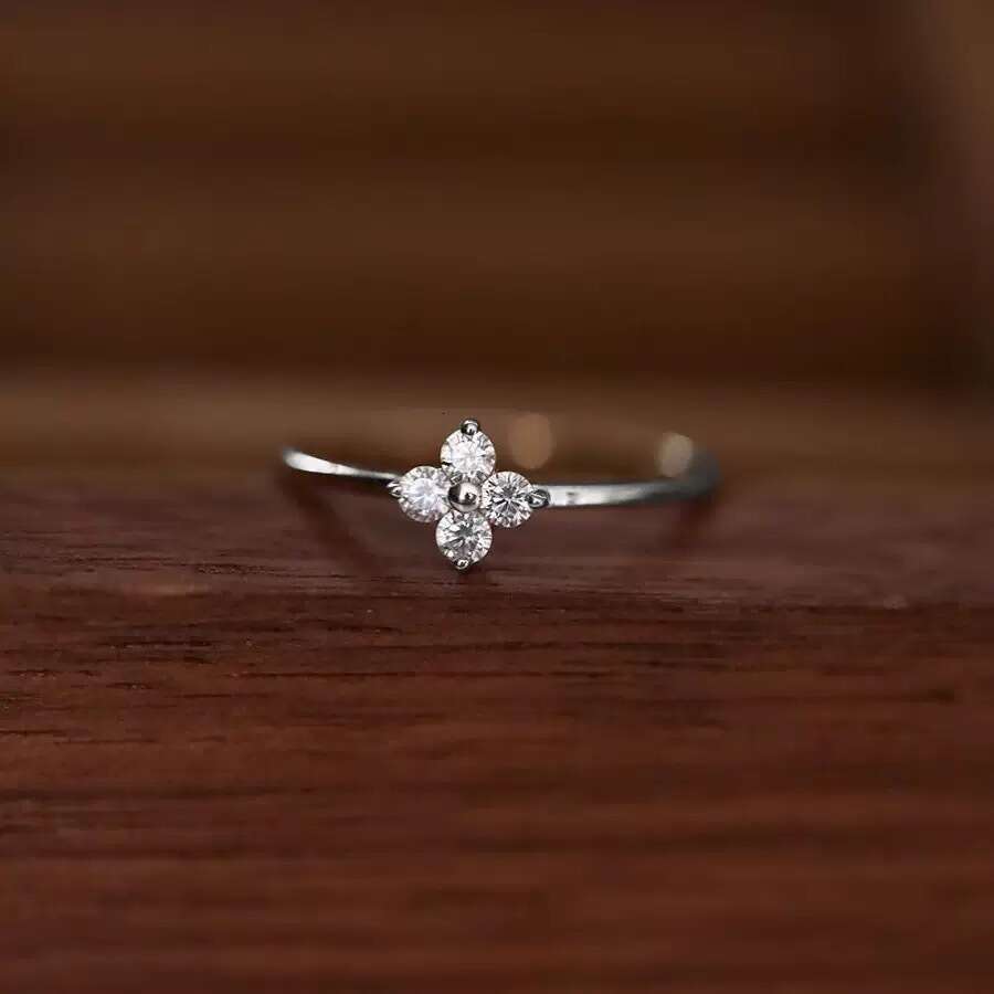 Designer for Woman Ring Pure silver gold-plated four leaf clover zircon fine ring Sier Gold Fashion jewelry Gifts