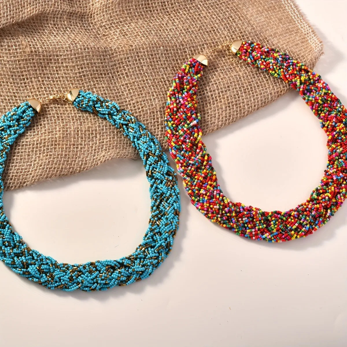 Bohemian fashion exaggerated rice bead necklace hand-woven twisted flower multi-layered bead necklace 250517