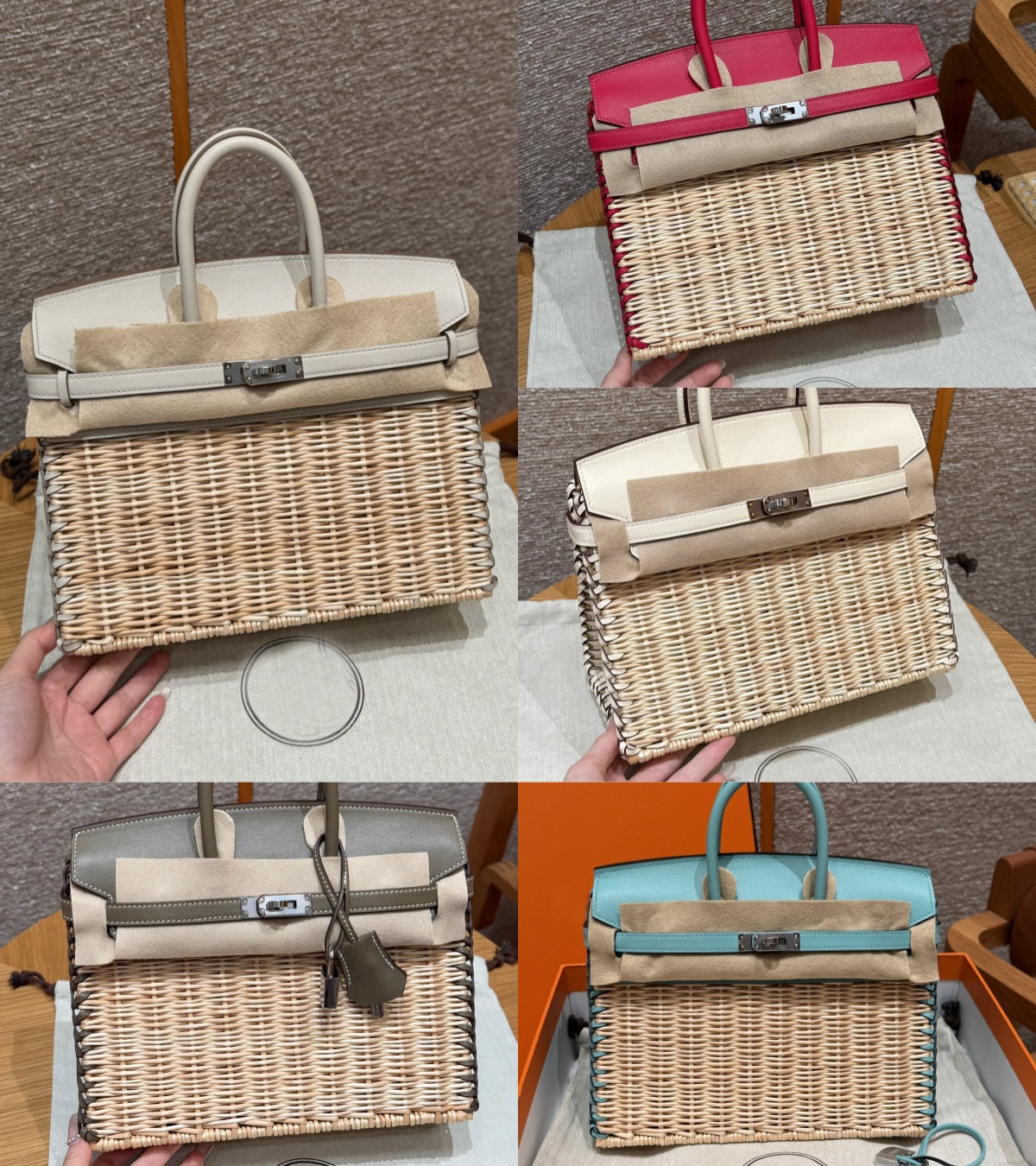 Designer Bags Picnic Handbag Bamboo Leather Handswen Handmade Platinum 25cm Weaving Swift Leather Cam White Handheld