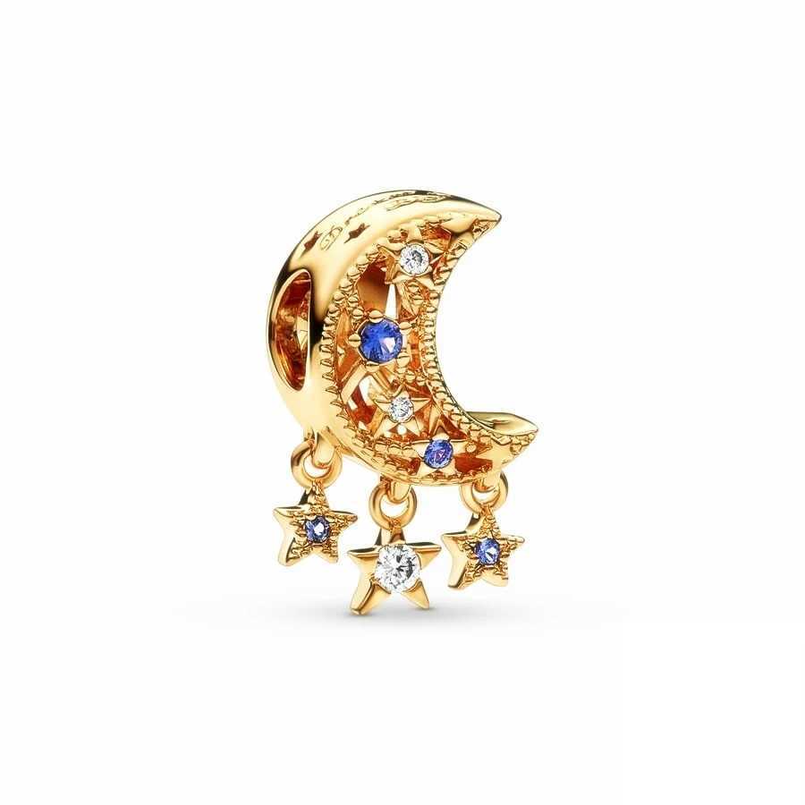 NEW Gold Plated Star Crescent Moon Charm Sparkling Bee Shell Dangle Bead Fit Original Silver 925 Bracelet DIY Jewelry GiftXJ250517