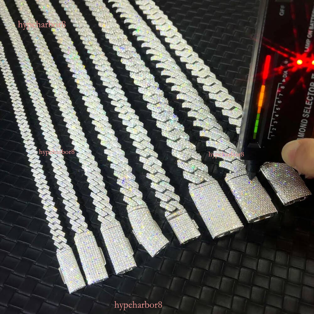 moissanite grillz Designer Moissanite Dia Chain: 10-12mm Wide, Two-Row Solid Alloy Cuban Link for Hip Hop Style Necklace or Bracelet Accessories db9