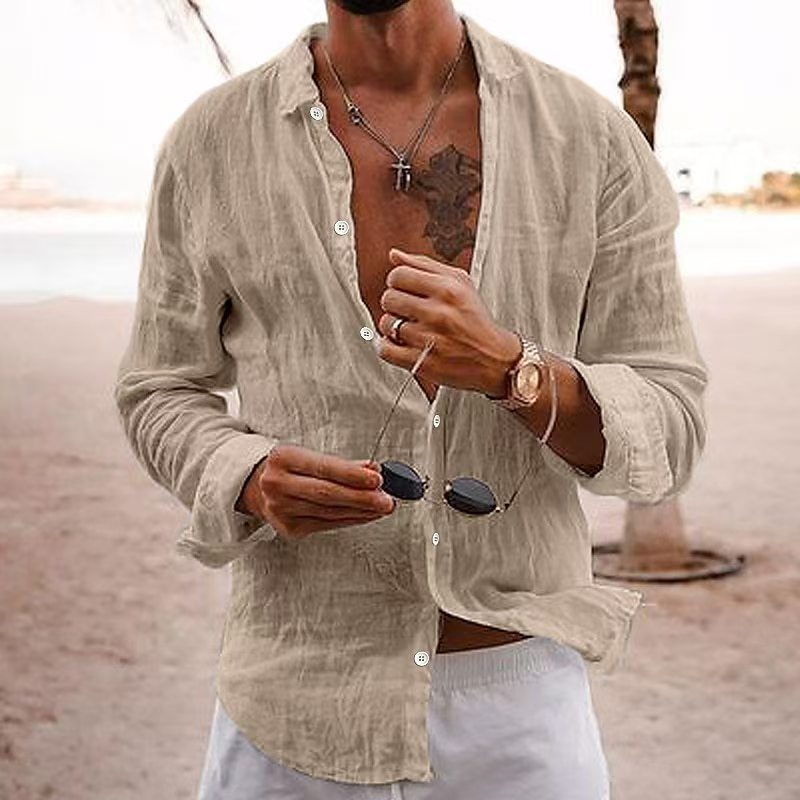Designer Mens Loose Long Sleeve Shirt Solid Color Casual Travel T-Shirt Style Shirt Versatile Top