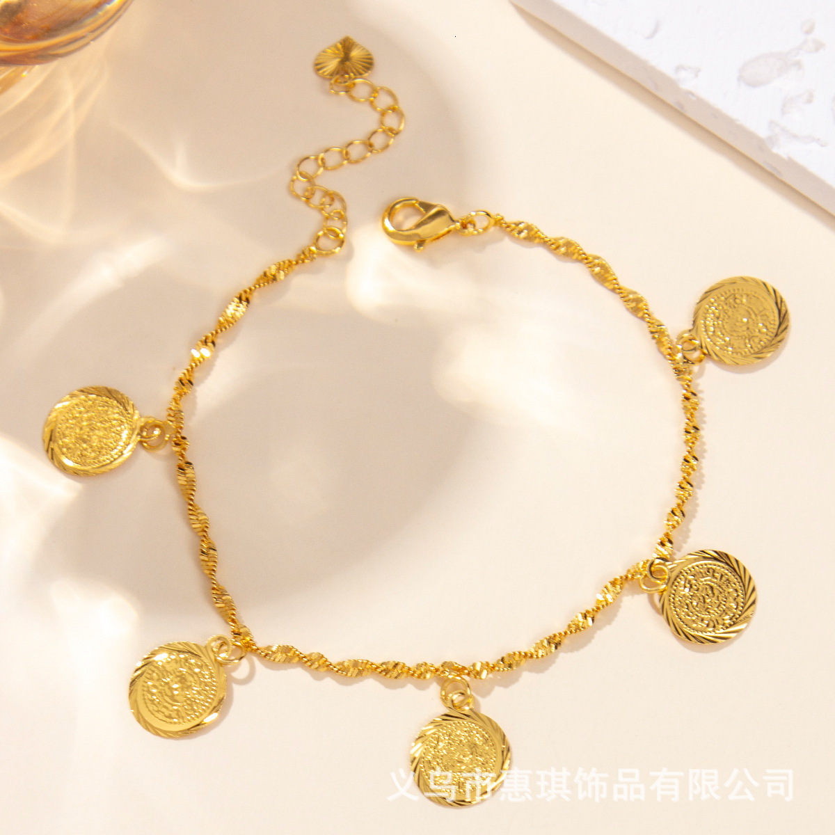 Gold Plated Coin Bangle African Bracelets Jewelry Dubai Middle East Arab Bridal Ornament for Women Girls 241115