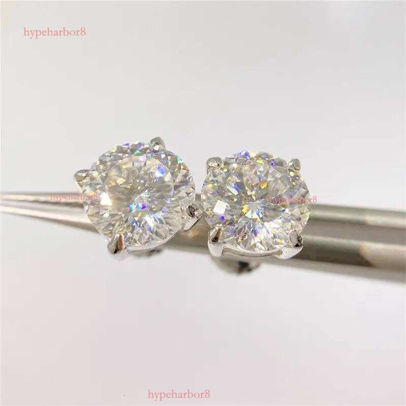 America And European Fashion Sterling Sier Gold Plated Bling Moissanite Dia Round Studs Earrings Nice Jewelry Gift