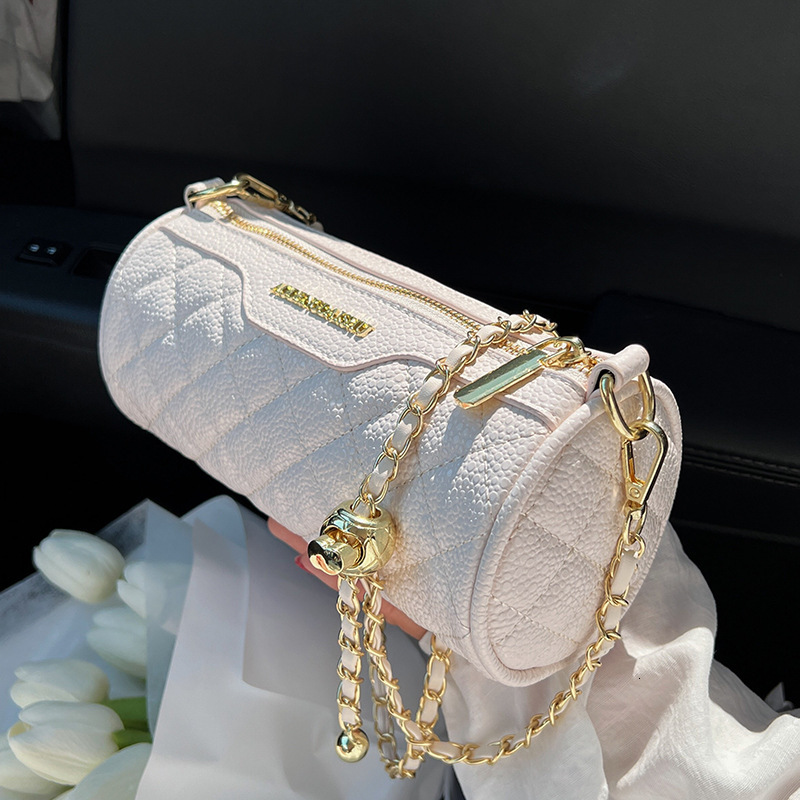 2025 Designer Fashion Texture Small Autumn New Trend Niche Design Chain Crossbody Womens Cylindrical Mini Bag