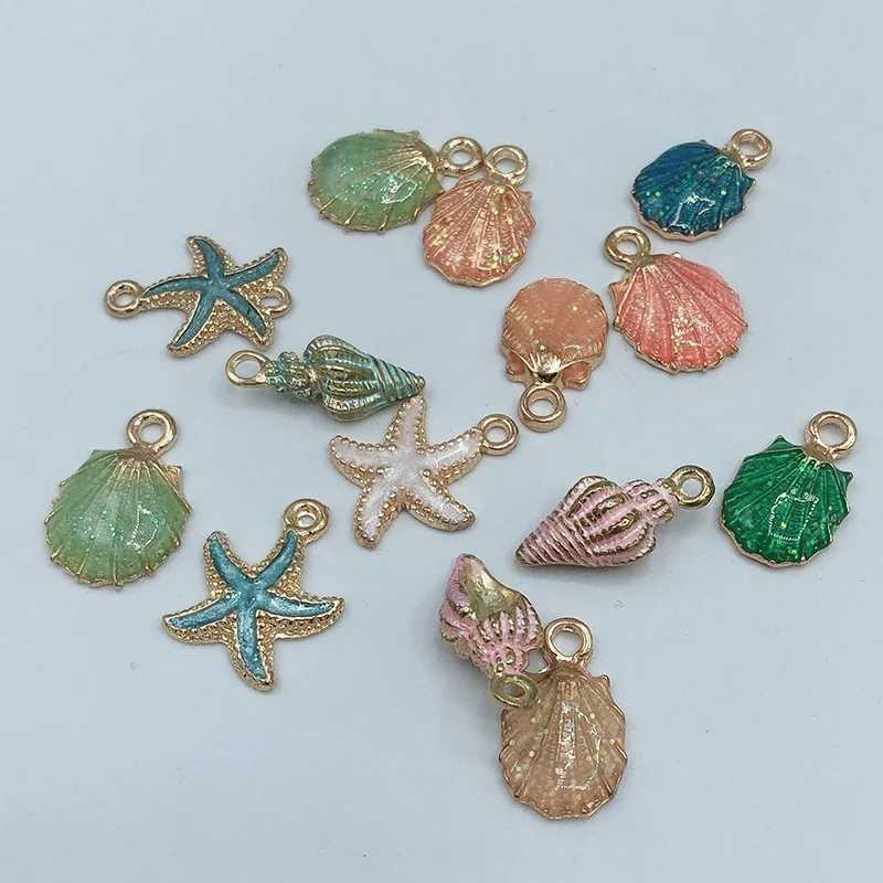 13Pcs/set Summer Beach Starfish Shell Charms Colorful Copper Pendants Jewelry DIY For Bracelet Necklace Earring Jewelry MakingXJ250517