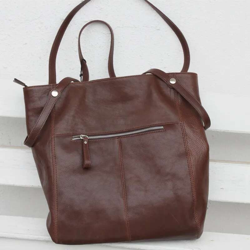 Handbags Chic Tote for Women Vegetable Tanned Cowhide Leather Shoulder Female Large Capacity Shopper Bag High Quality