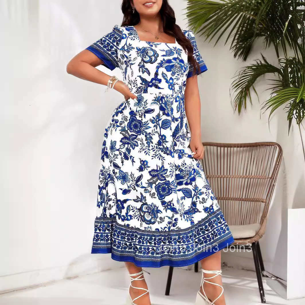 Ethnic Style Positioning Blue and White Long Dress