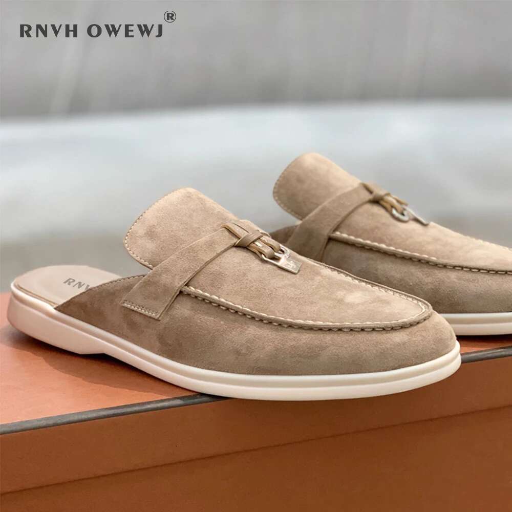 2025 Women's Flat Loafer Summer Top Quality Suede Leather Tassel Metal Buckle Slipper Mules Comfortable Slip on Shoes