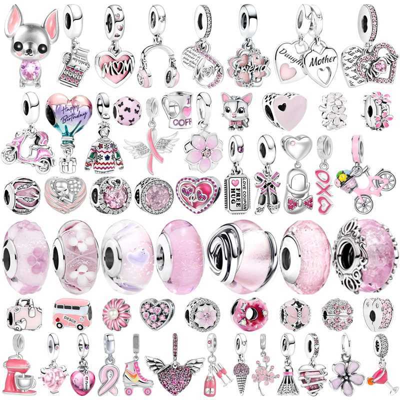 Pink Series Hot Air Balloon Daisy Flower Clip Murano Glass Charm Bead Fit Original European 925Silver Bracelet DIY Women JewelryXJ250517