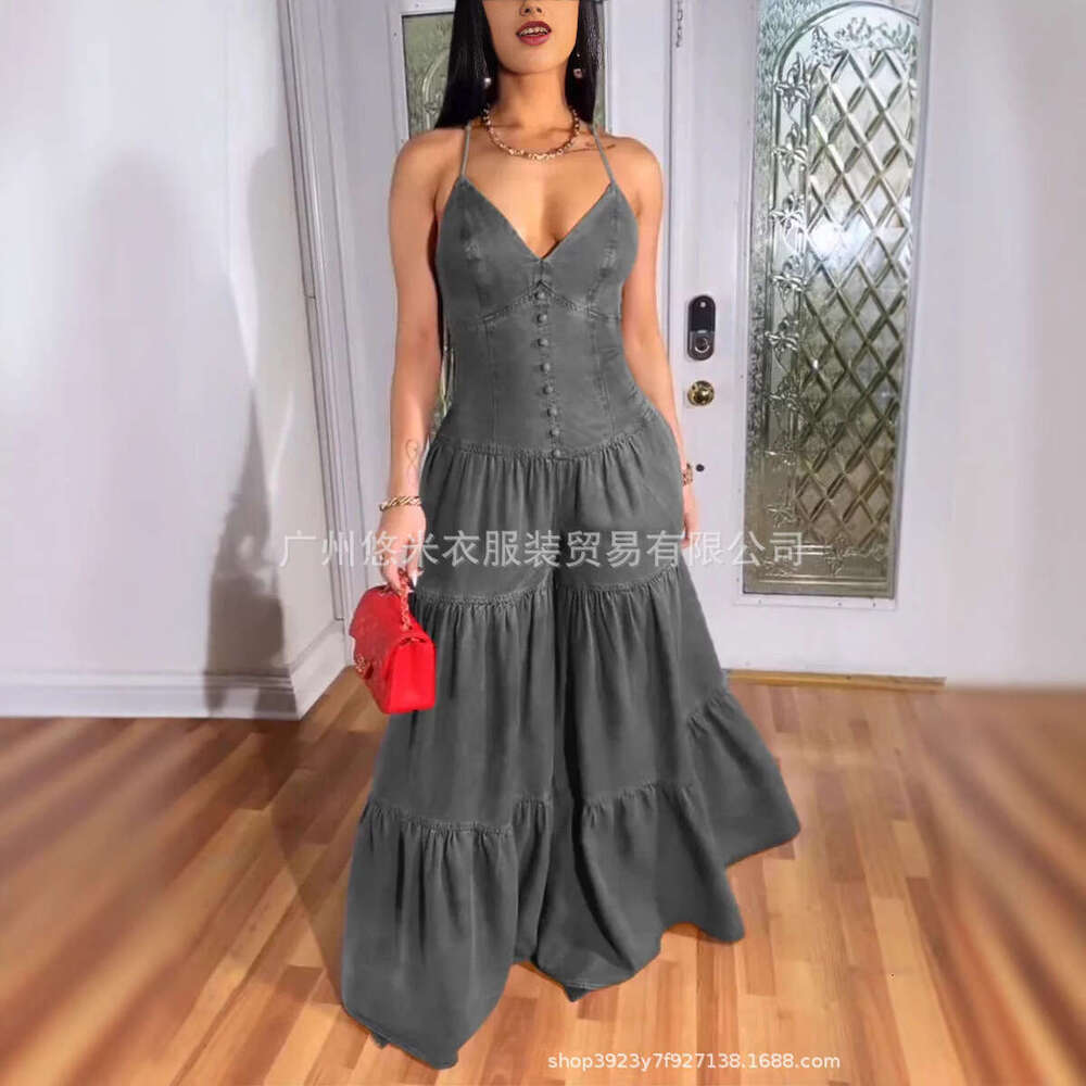 Wide Leg Jumpsuit Women S Sexy V Neck Suspender Backless Oversized Flared Pants Jumpsuit