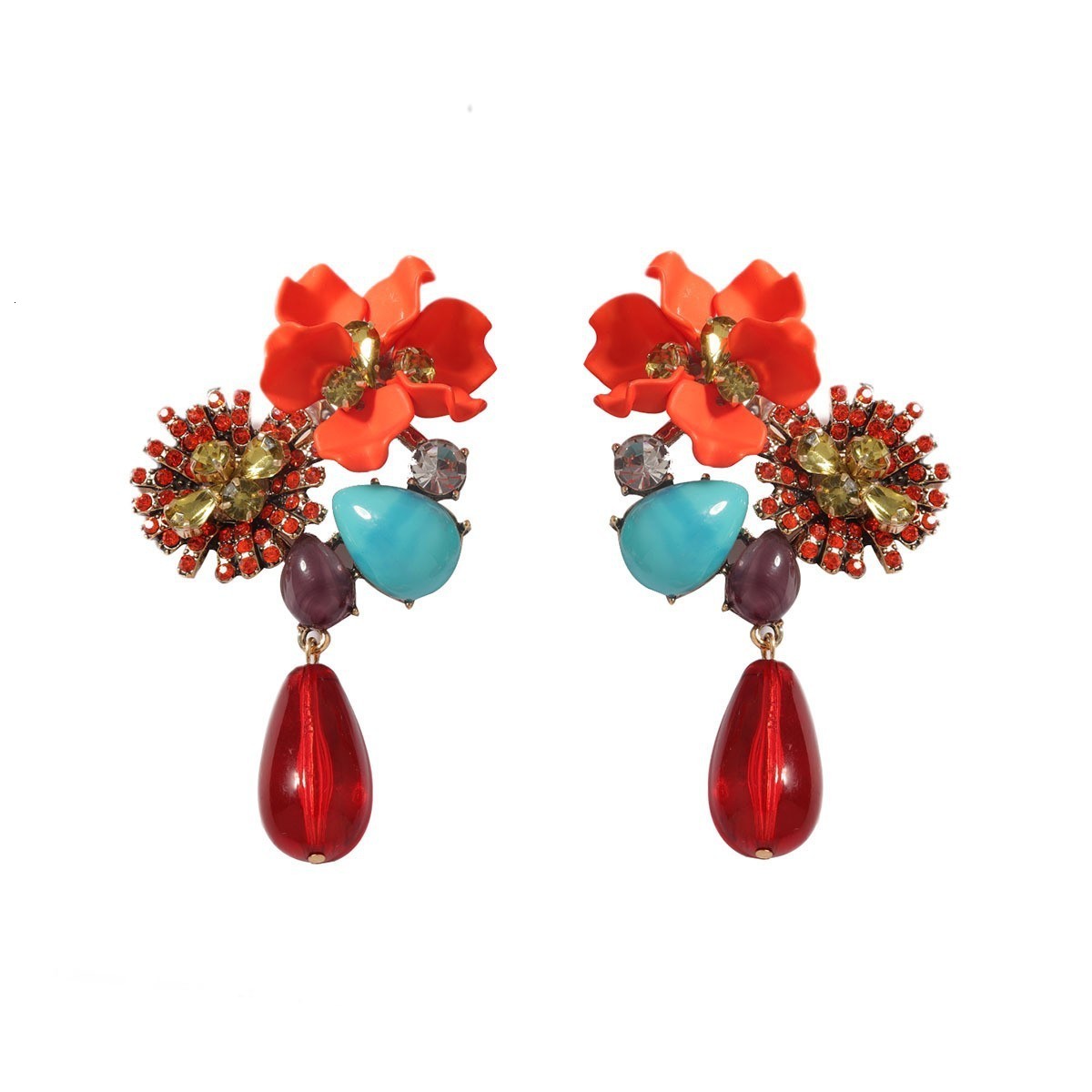 autumn and winter style with exaggerated personality and versatile resin flowers water droplets long earrings heavy-duty temperament 240924