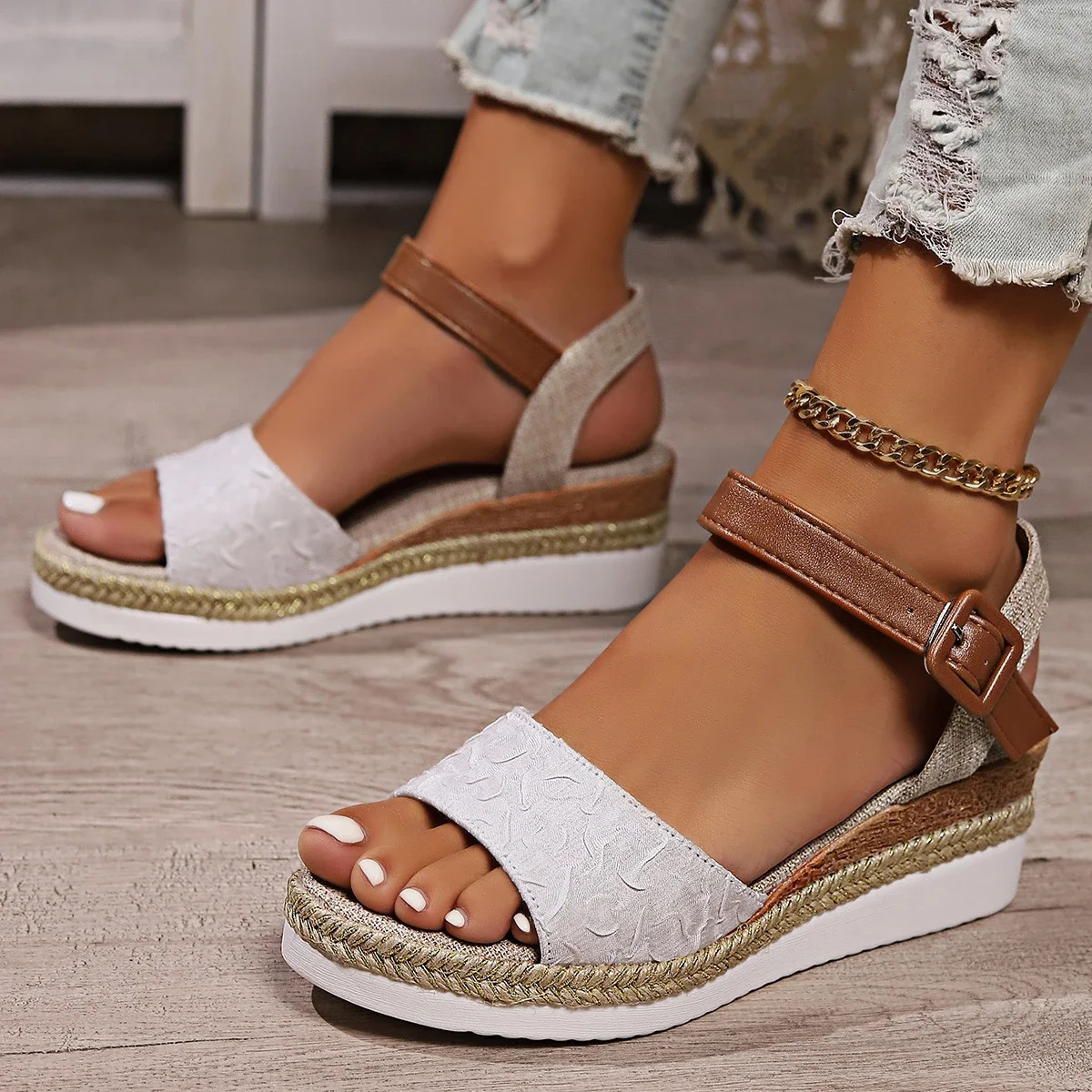 Women Sandals Summer Espadrille Strap Wedge Sandals Women Casual Open Toe Shoes Women Roman Platform Sandals Zapatos De Mujer 250515