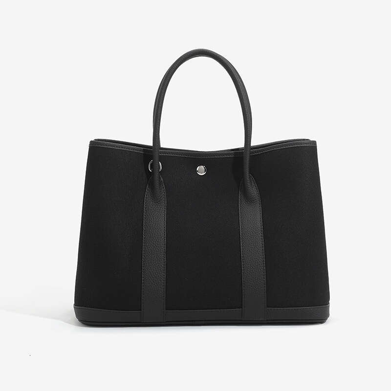 Tote Bag Canvas Splicing Head Layer Cowhide Garden Large Capacity Contrasting Color Hand Held Mom Commuting Shopping Bag Tote Women S Bag KQ