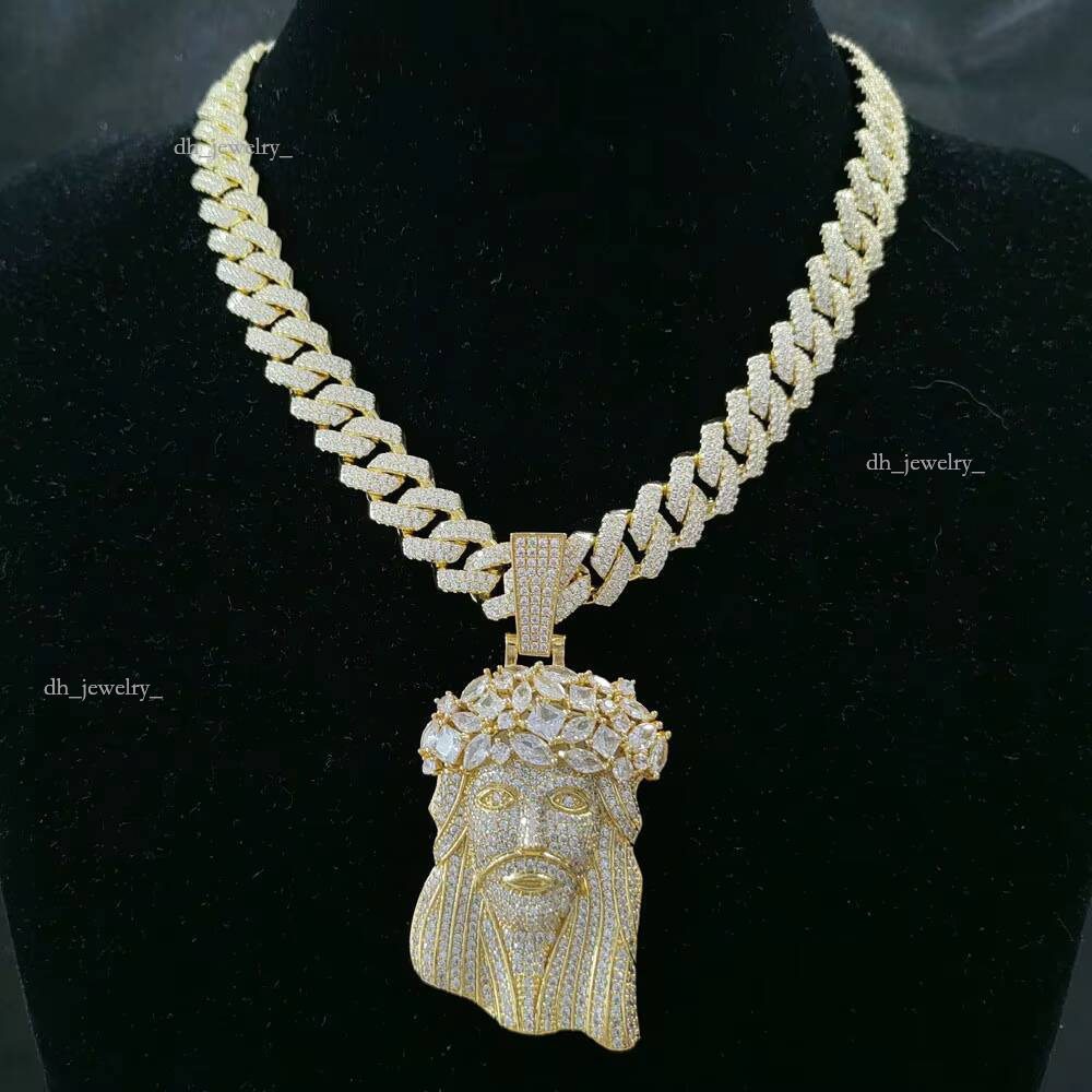 Wholesale Bling Jewelry Hip Hop Cubic Zirconia Men Necklace Crystal Iced Out Jesus Pendant and Cuban Link