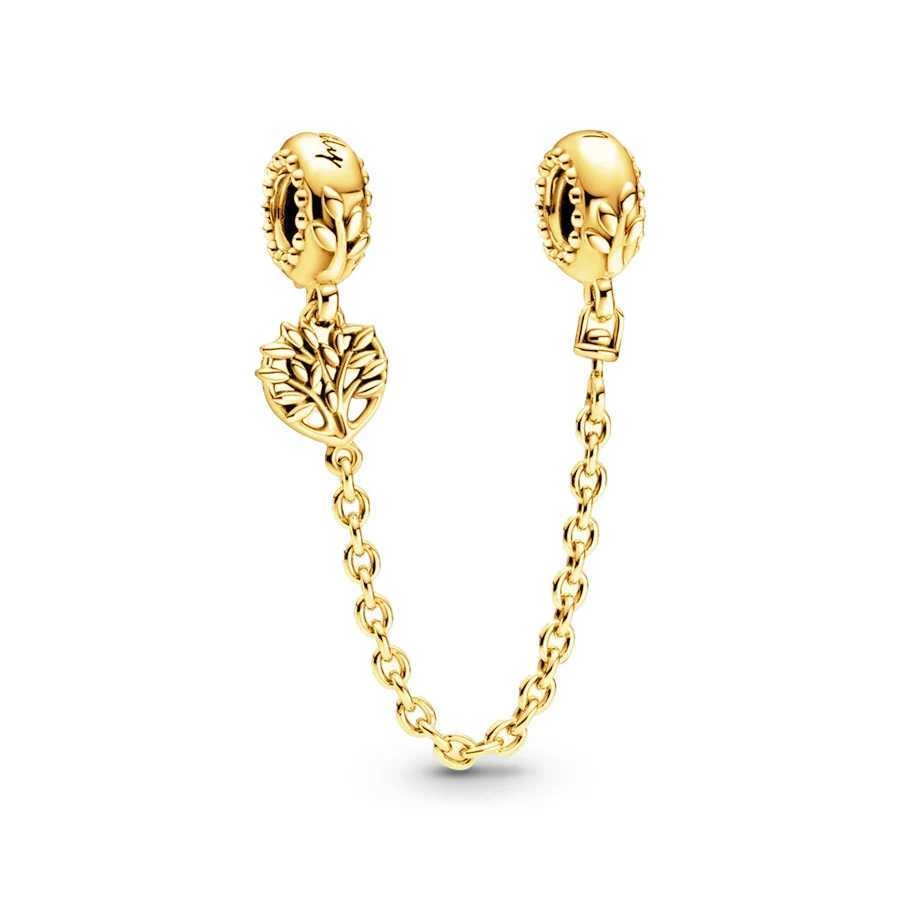 Gold Family Tree Daisy Safety Chain Lucky Hazelnut Cherry Blossom Clip Charm Beads Fit Original 925 Silver Bracelet DIY JewelryXJ250517