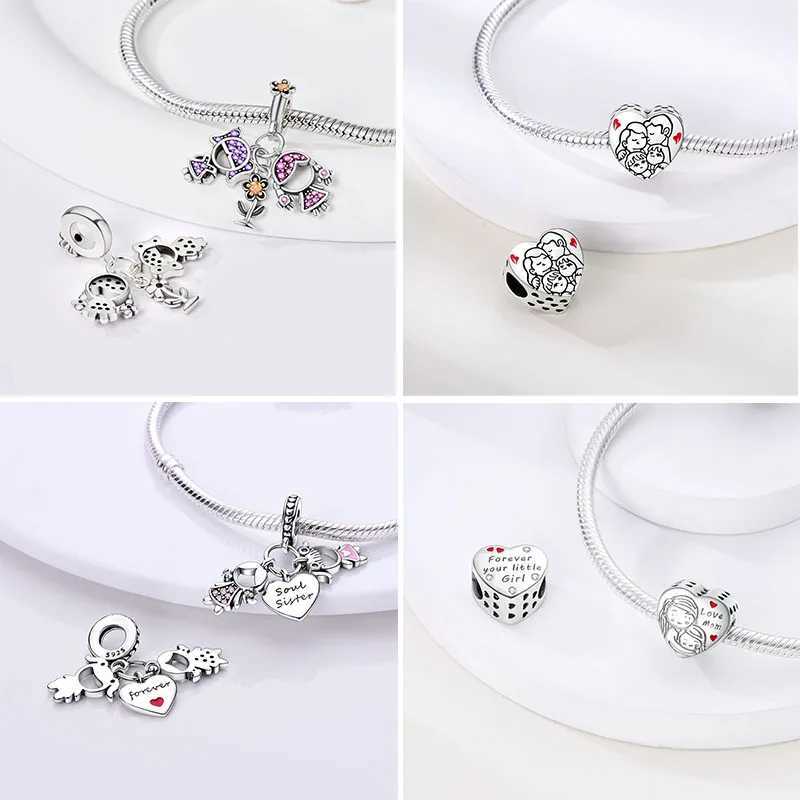 925 Silver Charms Mother Family Sister Heart Beads Fit Original Bracelet DIY Woman Jewelry Gift For FriendXJ250517
