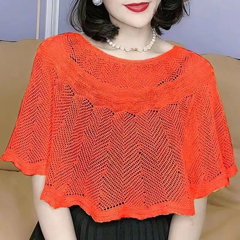 K747 New style suspender skirt short top ice silk hollow knitted cotton blouse women's loose shawl cervical vertebrae protection scarf outer wear