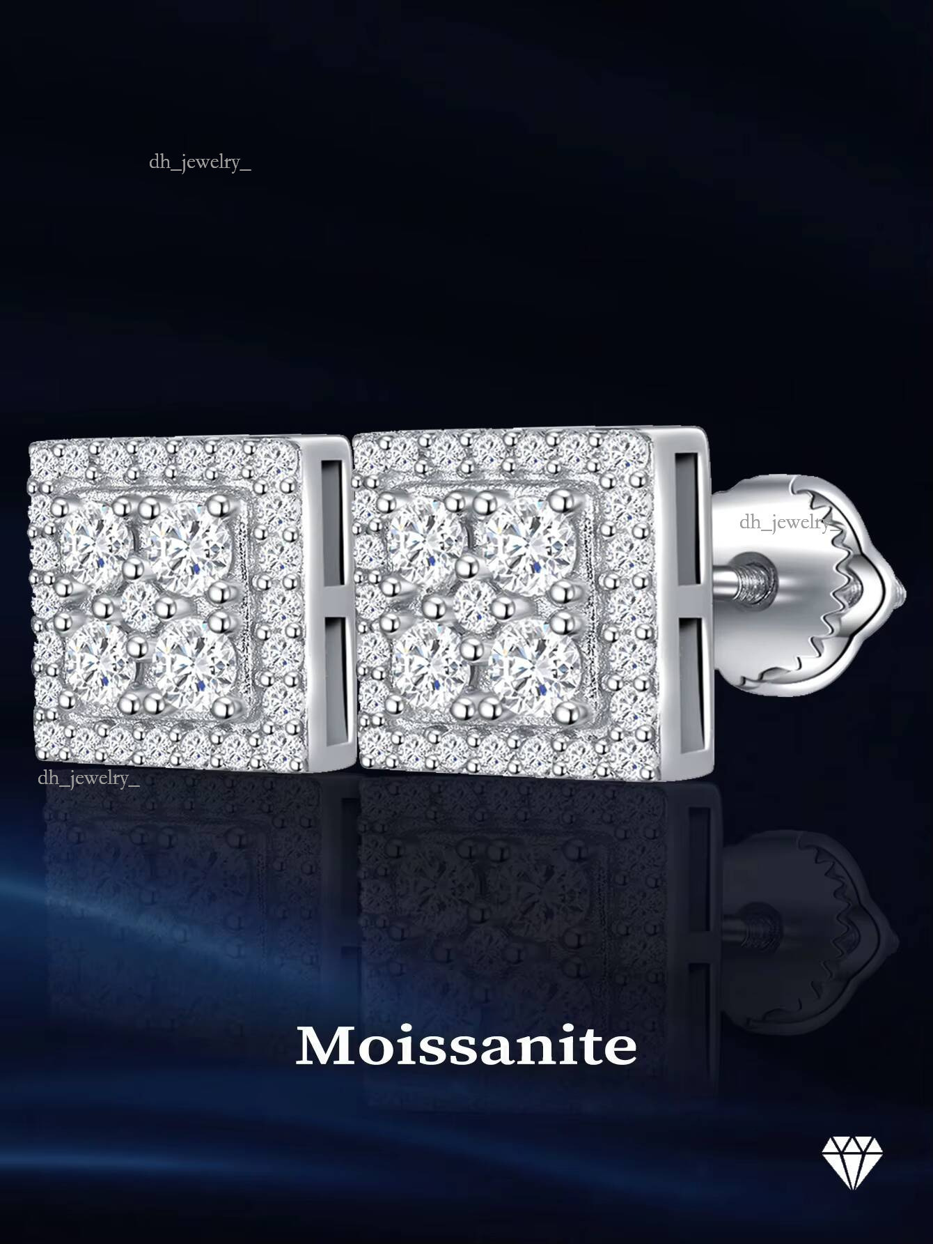 VVS GRA Certificate Moissanite Dias Sier White Gold Plated Stud Earrings Iced Out Screw Back
