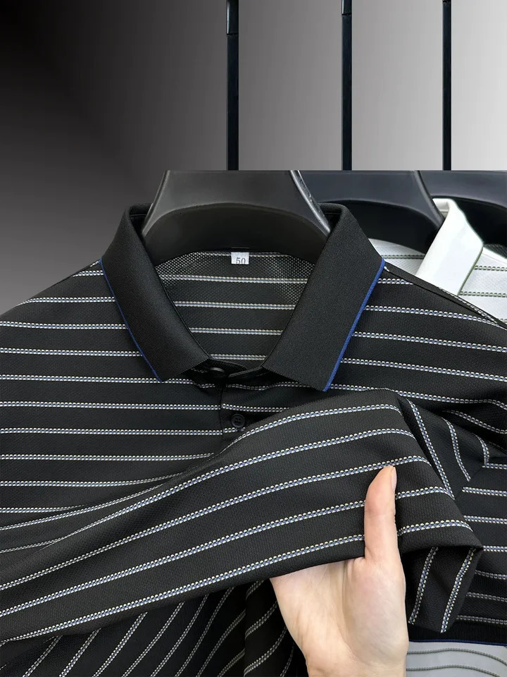 Personalized horizontal striped mens short sleeved polo shirt summer breathable soft casual Tshirt 250506Z