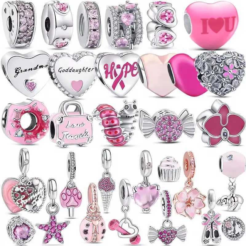 New 925 Sterling Silver Dert Doughnut Flower Cream Pink Heart Beads Fit Original Pendant Charms Bracelet DIY Jewelry GiftXJ250517